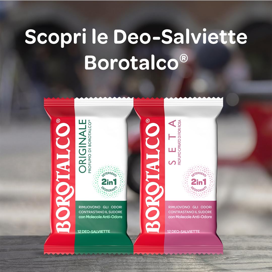 Borotalco, Deo-Salviette Seta, Salviette Deodoranti e Detergenti 2in1, con Molecole Anti-Odore e Formula Anti-Macchia, Efficacia Deodorante 48h, Ideali per Uso Quotidiano, Confezione da 12 Pz - 4