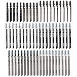 Keyohome 60 Pieces T-Shank Jigsaw Blade Set with Storage Case, 7 Type Reciprocating Jigsaw Assorted Blades Set for Wood, Plastic Metal Cutting Compatible with Bosch, Black & Decker, Makita