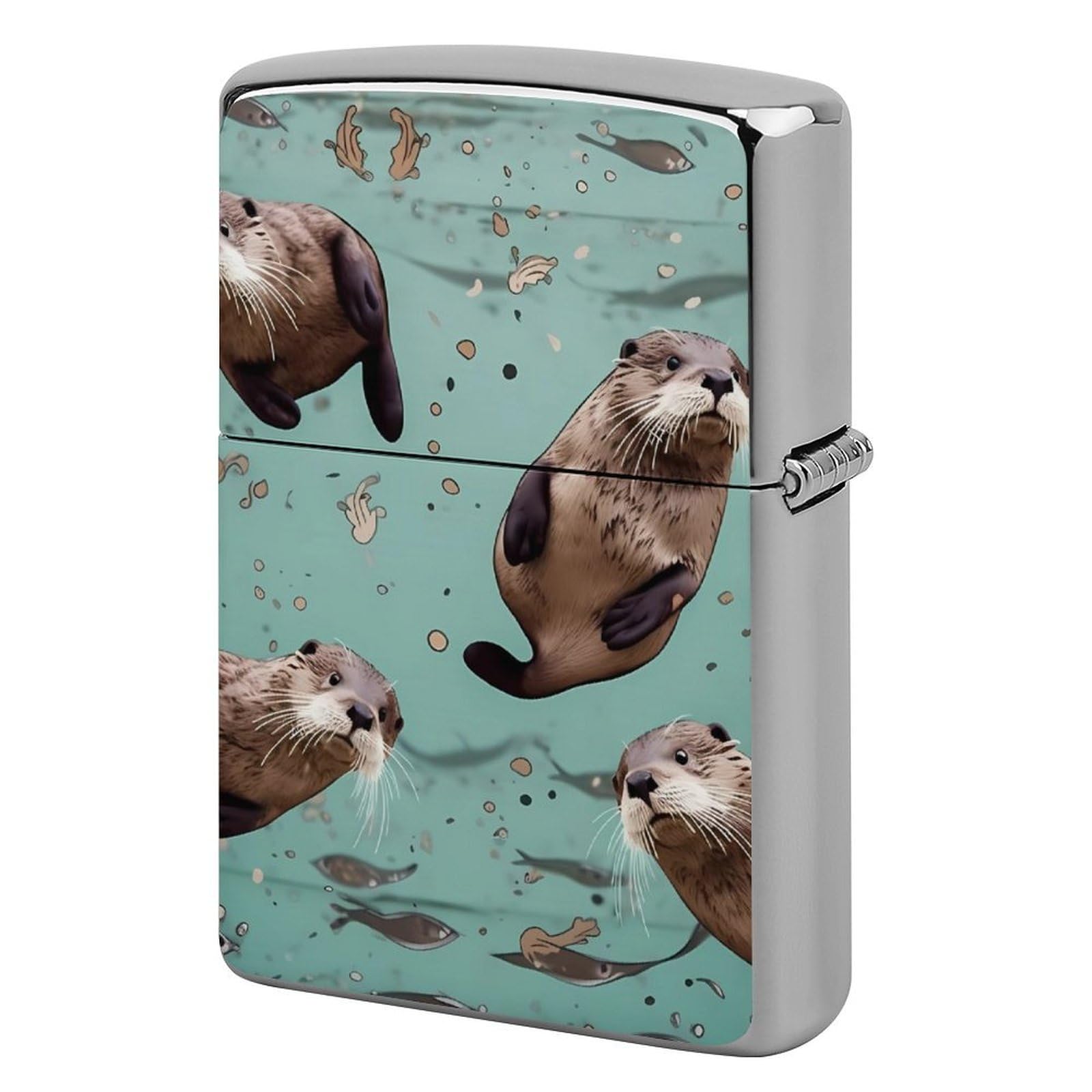 Otters Lighter Case Cover Vintage Metal Lighter Sleeve Reusable Lighter Protective Cover Decorative Lighter Holder Birthday Gifts for Men Women