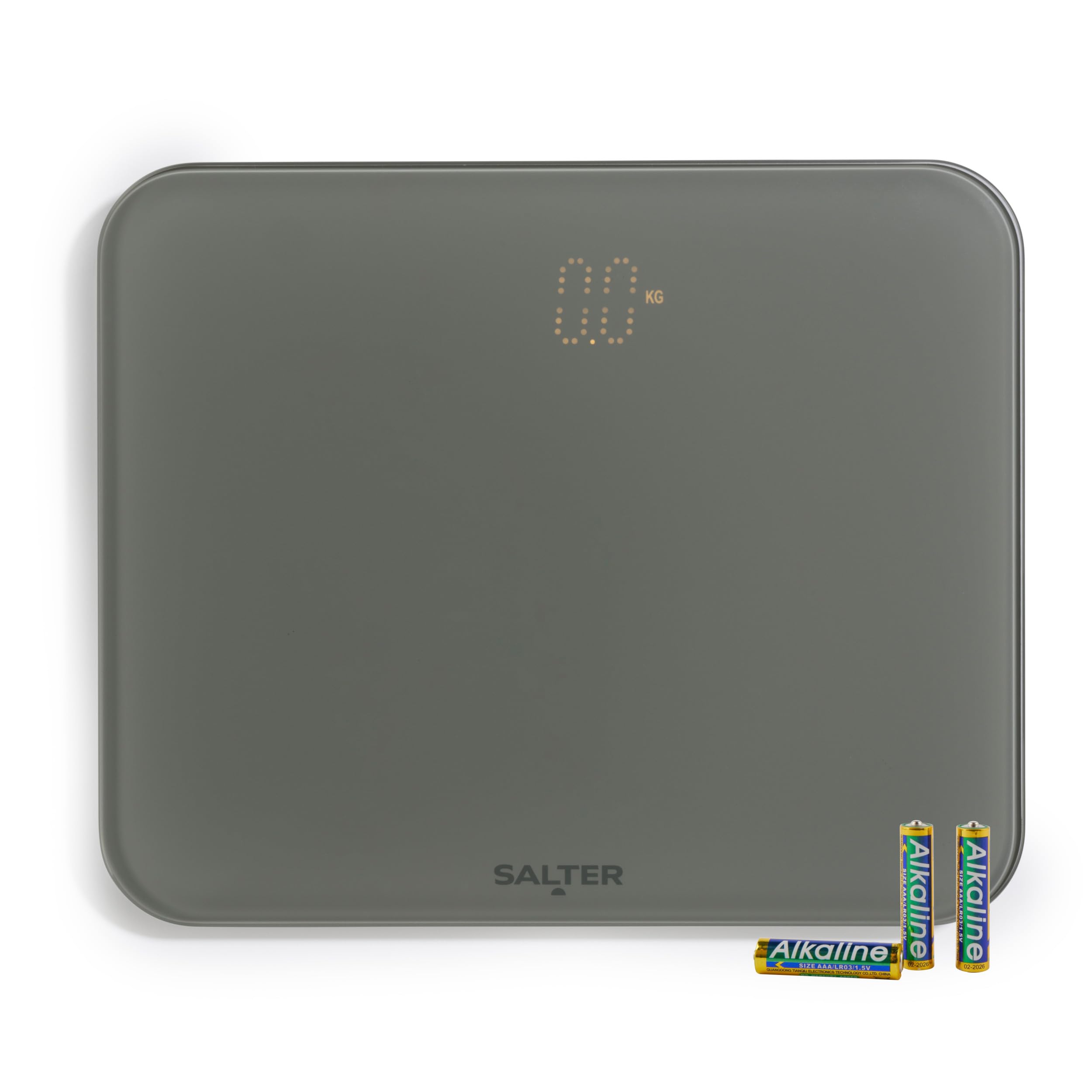 Salter Shadow Electronic Scale – LED Easy-Read, Hidden till Lit Display, Toughened Glass Platform, 180KG/400lbs Capacity, KG/ST/lbs, Carpet Feet Included, Step on Instant Reading, Grey