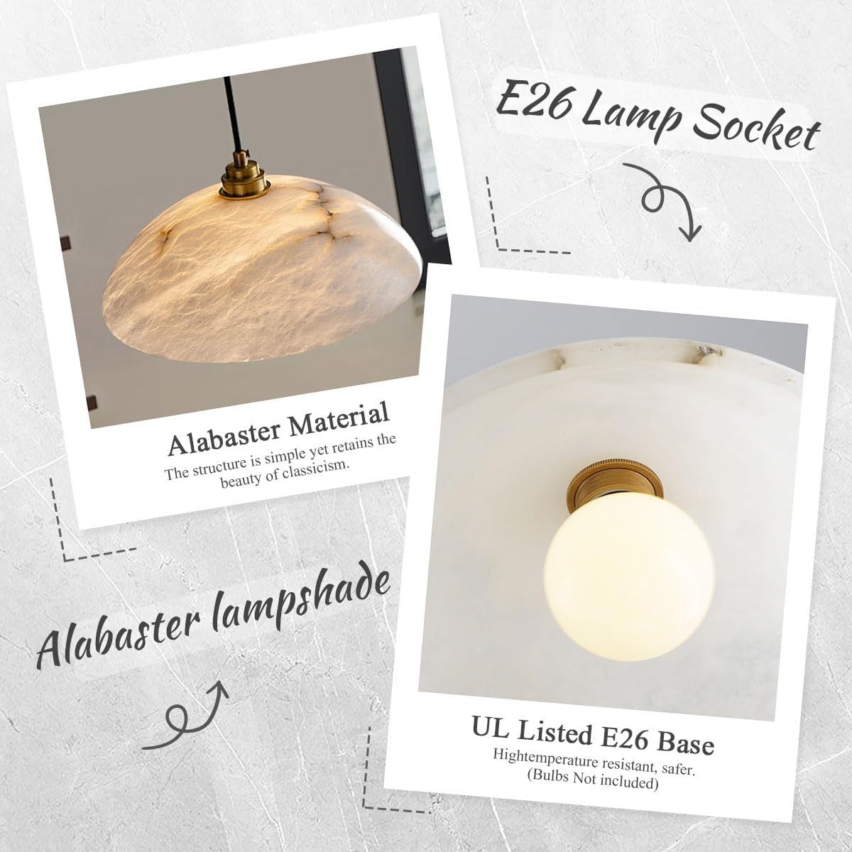 15.7in Marble Pendant Lights Gold Brass Chandelier Over Table Alabaster Hanging Lights for Kitchen Island Dining Room Bedside, Hanging Ceiling Light