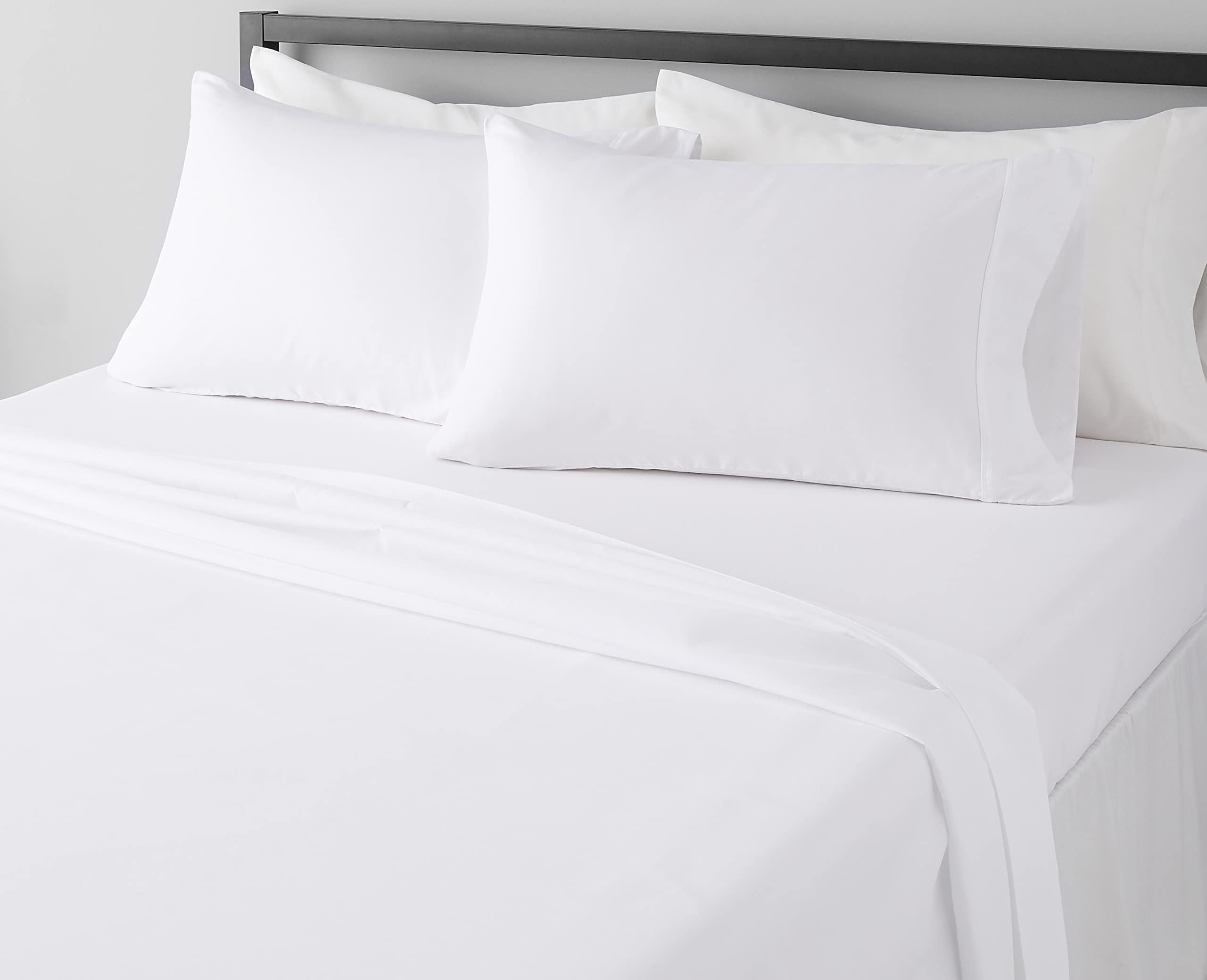 Amazon Basics Lightweight Super Soft, Wrinkle-Free, Breathable Microfiber 4-Piece Bed Sheet Set with 14-Inch Deep Pockets, Full, Bright White, Solid