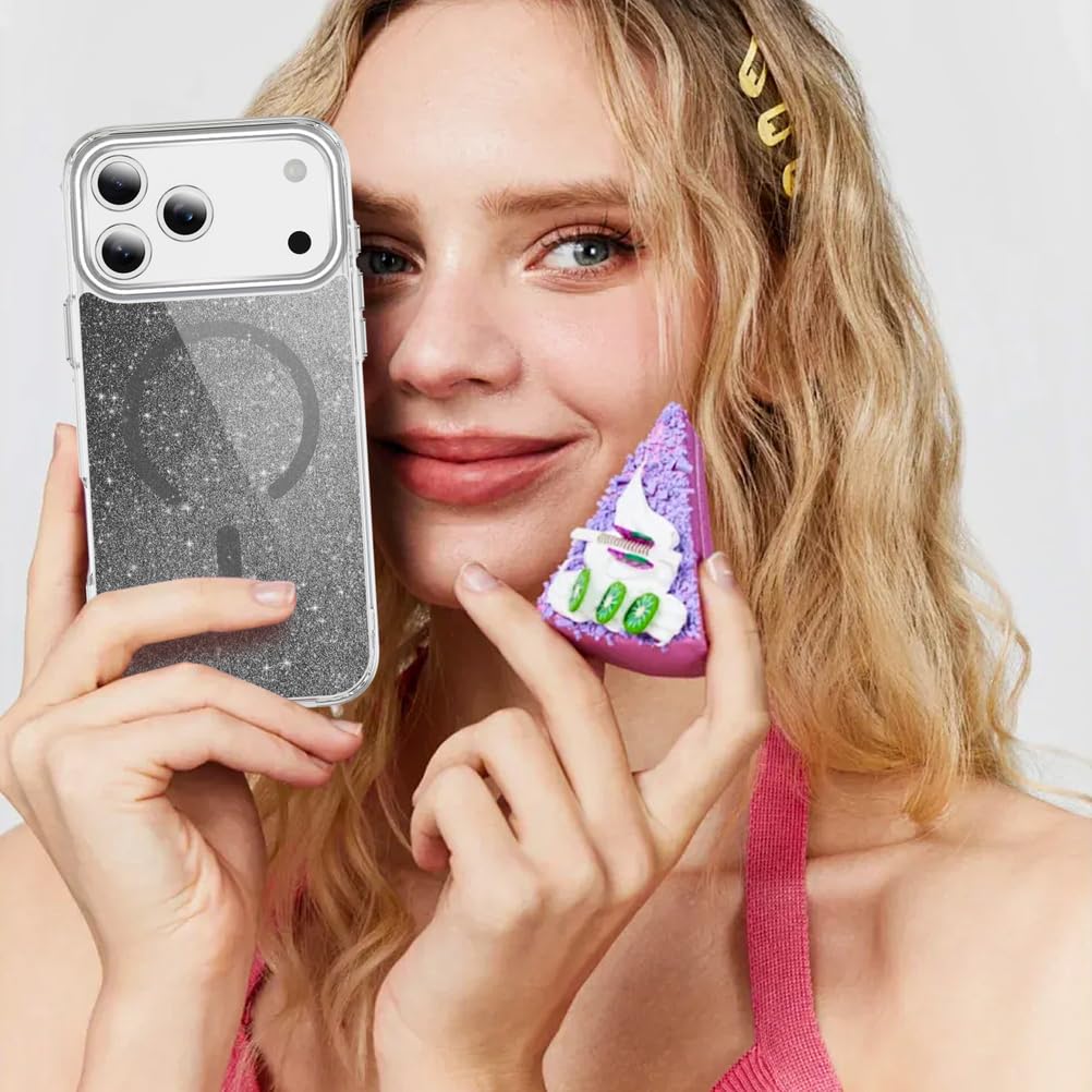 Magnetisch Hülle für iPhone 17 Pro Max/17 Pro/17 Air/17, Dünne Glitzer rutschfeste Schutzhülle Unterstützt Drahtloses Aufladen Handyhülle,Schwarz,17 Pro