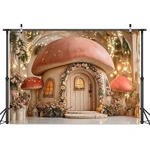 7x5ft Fairy Tale Backdrop Enchanted Garden Enchanted Forest Wonderland Pink Mushroom House Jungle Enchanted Fairy Themed Baby Birthday Party Photography Backdrop Photo Shoot Props