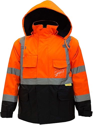 New York Hi-Viz Workwear TroySafety - Chaqueta bomber de seguridad para hombre, clase 3, alta visibilidad, con cremallera, parte inferior negra,