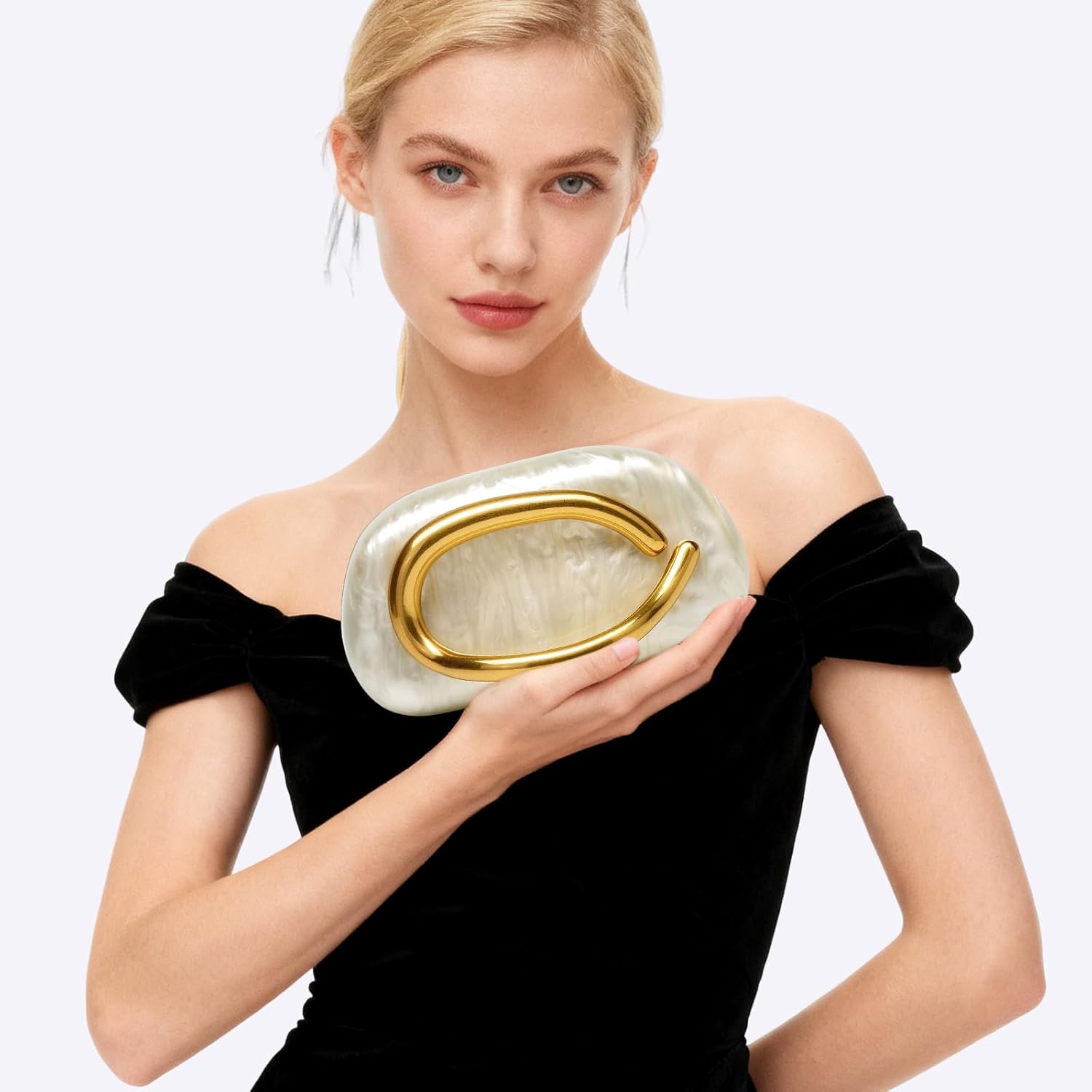 Gold Clutch Purses for Women Formal,Marble Acrylic Women's Evening Handbags Purse,Trendy Metal Handle Evening Purse,Clutch Bag 2025 for Wedding Party Causal - Image 3