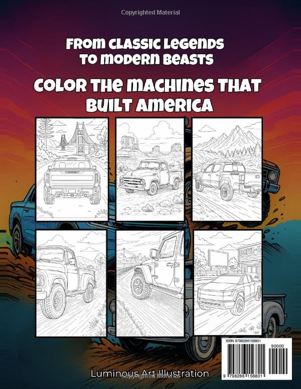 Pickup Truck Coloring Book for Adults, Teen and Kids: Realistic Line Art of Iconic Classic and Modern Trucks.: Enjoy, Relax and Find Stress Relief for ... (The Ultimate Coloring Experience) image 3