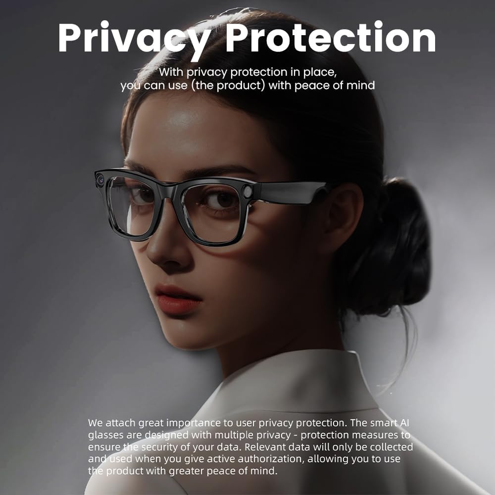 AI Smart Glasses - 800W HD Camera, 1080P Video, Voice Control, Bluetooth/Wi-Fi, 220mAh Fast Charging, Lightweight for Hands-Free Recording(Anti-Blue Lights & Sunglasses Lenses Included-Black)