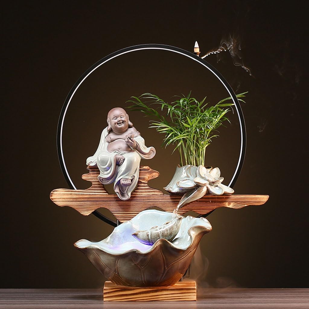 Fuente Decorativa de jardín, Fuente de Agua con Cascada, de cerámica, Feng Shui Zen, decoración para salón, Dormitorio, Oficina