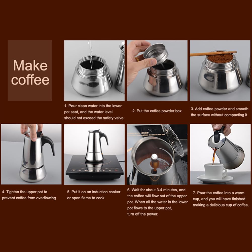 Crevyteg Cafetière Italienne Inox 4 Tasses 200ml - Compatible Induction Et Gaz