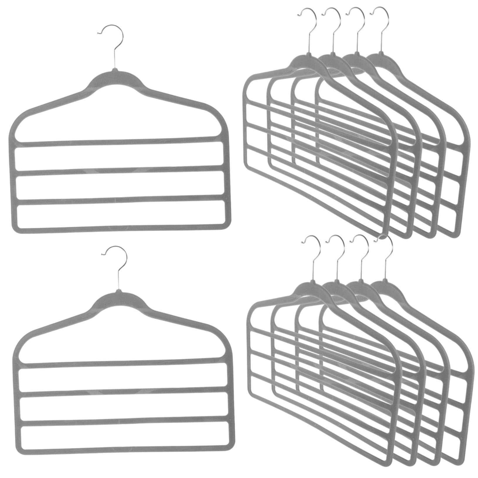 ABOOFAN 10 Perchas Multicapa de Plástico con Recubrimiento de Terciopelo Antideslizante para Pantalones, Optimización de Espacio y Uso Seguro el Hogar