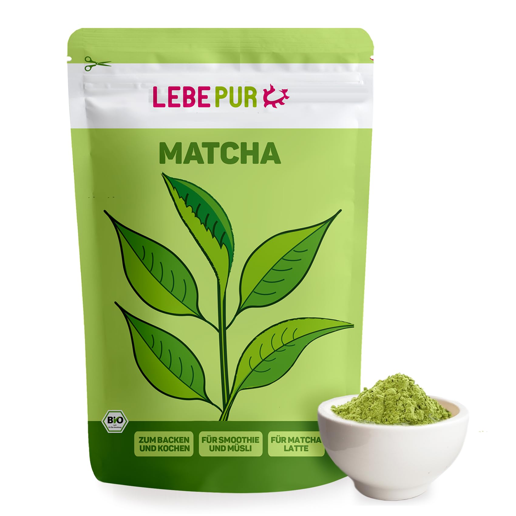 Lebepur BIO Matcha Pulver 100g - Premium-Qualität aus Japan ohne Zusätze - 100% reines Grünteepulver für Matcha Latte, Matchatee, Green Tea, Smoothie - japanischer grüner Tee