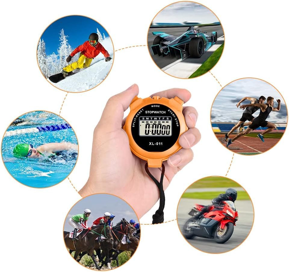 Digital Sports Stopwatch, Multi-Function Digital Sports Stopwatch Large Display, Single Lap/Split Memory Waterproof Stopwatch with12/24 Hour, Clock Alarm for Training Sports Swimming Running (Orange) - Image 4