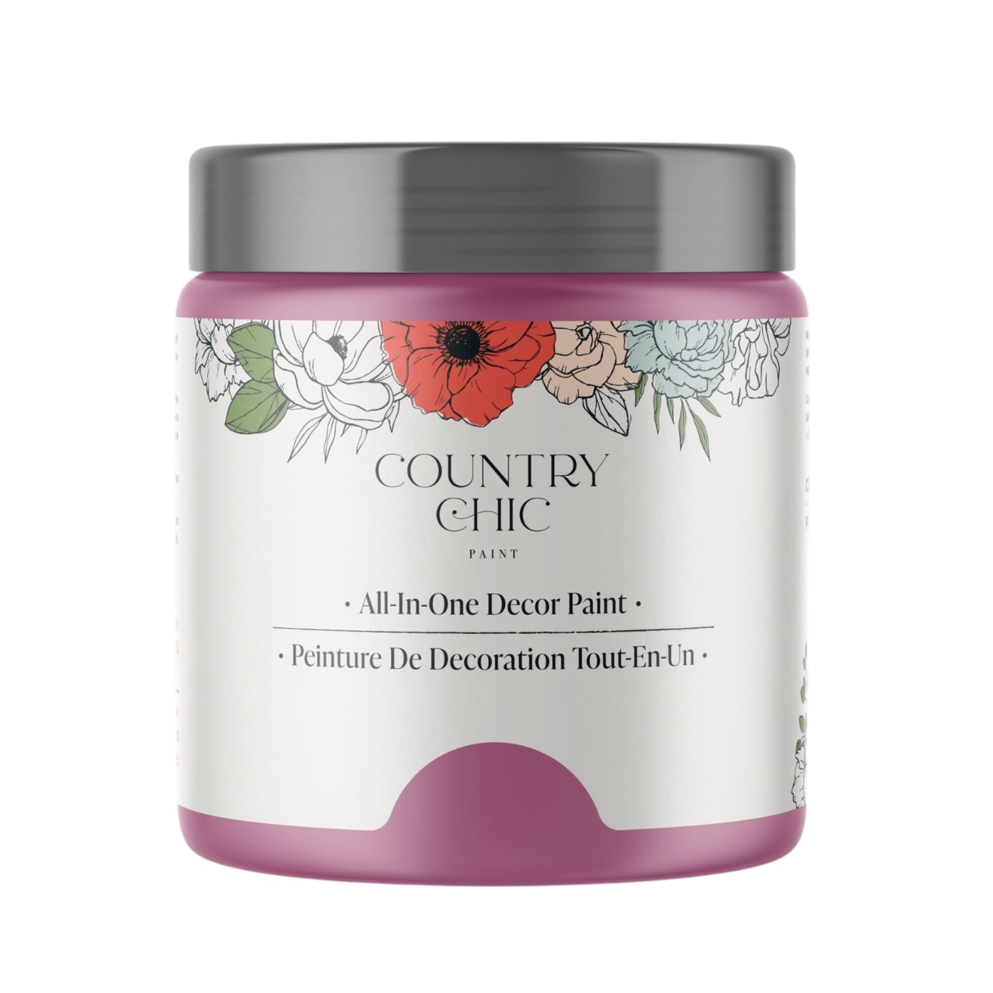 Country Chic All-in-One Chalk Paint for Furniture, Cabinets, Home Decor, Eco-Friendly, Matte Finish, Built-In Primer &amp; Top Coat for Wood, Metal - Fragrant Blooms (Muted Bright Pink) pint (16oz)