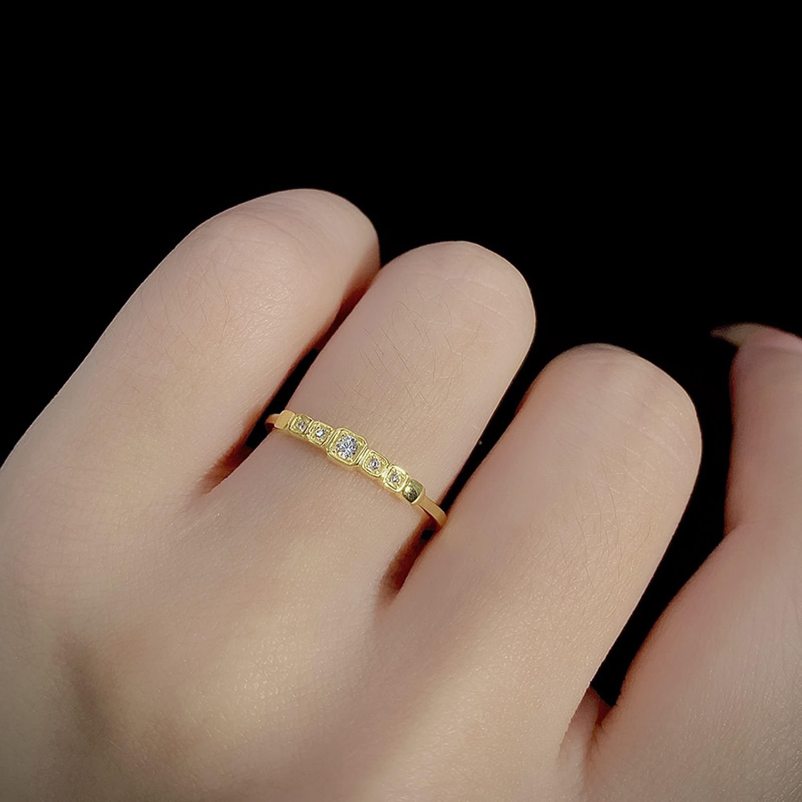 KnSam Anillo de solicitud auténtico de oro de 9 K/14 K/18 K, anillo de pareja apilable con diamante, alianzas de oro amarillo Au 375/585/750, talla 47-65