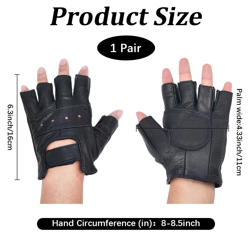 CALFOVERA 1 Pair Genuine Leather Gothic Half Finger Gloves Retro Perforated Punk Real Leather Palm Fingerless Motorcycle Hand Gloves for Women Men Performance Costume Cosplay Driving Bike Driving - Image 2