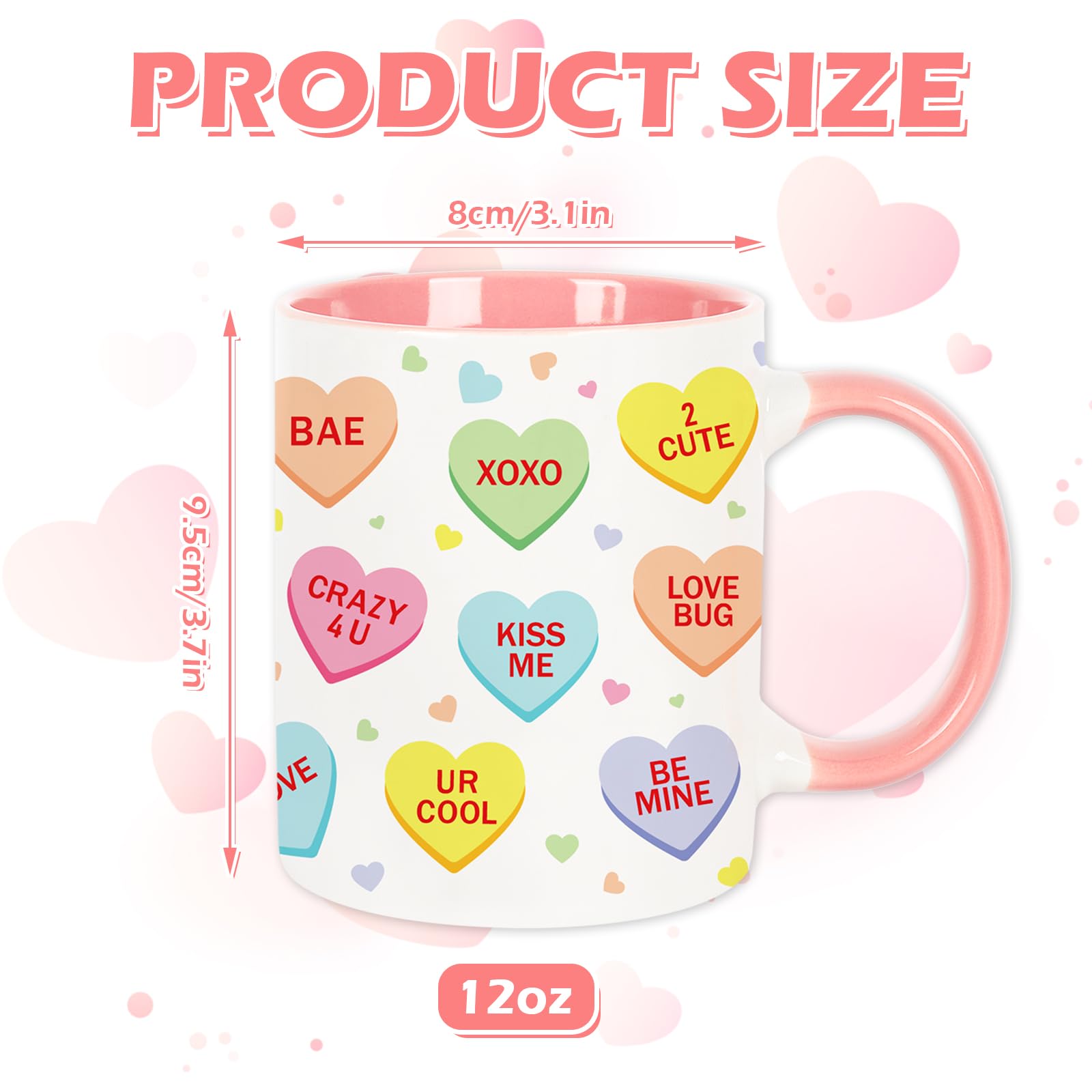 Whaline 2Pcs Valentine's Day Couple Mug Set Conversation Heart Coffee Mugs Colorful Heart Saying Mugs for Anniversary Wedding Engagement Couple Gifts, 12oz