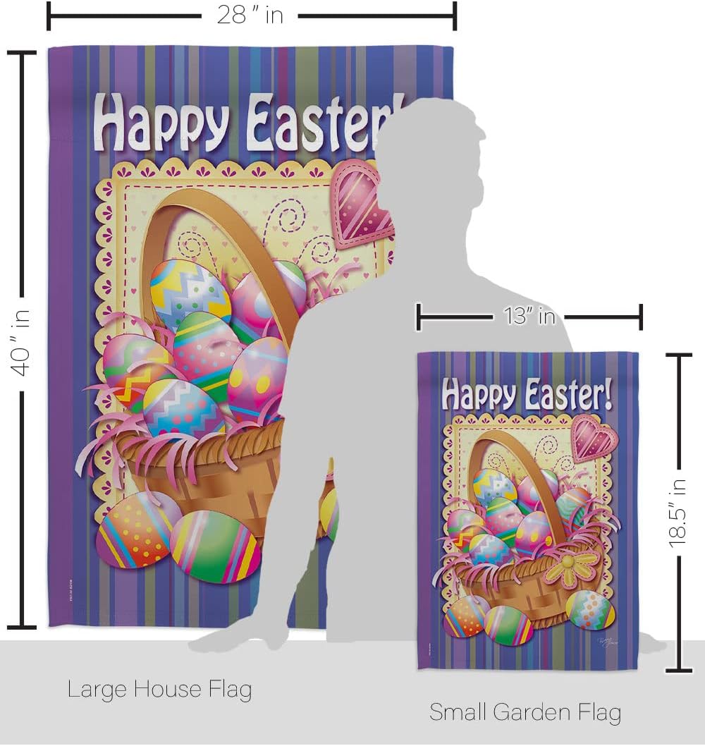 Breeze Decor Easter Basket Garden House Spring Happy Bunny Egg Christian Season Springtime Holiday Decoration Banner Yard Gift Double-Sided, Large & Small Flags Set, Made in USA