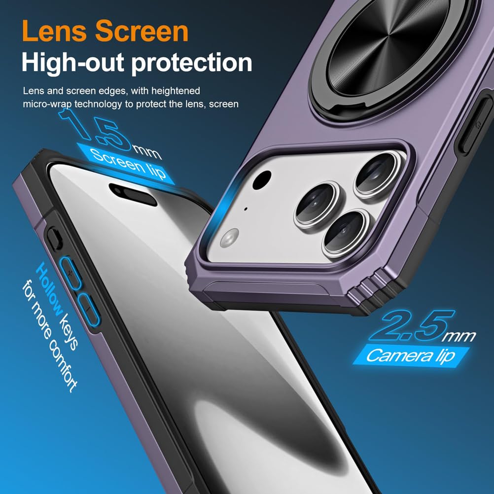 Magnetisch Hülle für iPhone 17 Pro Max/17 Pro/17 Air/17, Militär Stoßfeste rutschfeste Schutzhülle mit Drehbarer Ring Ständer Handyhülle,Schwarz,17