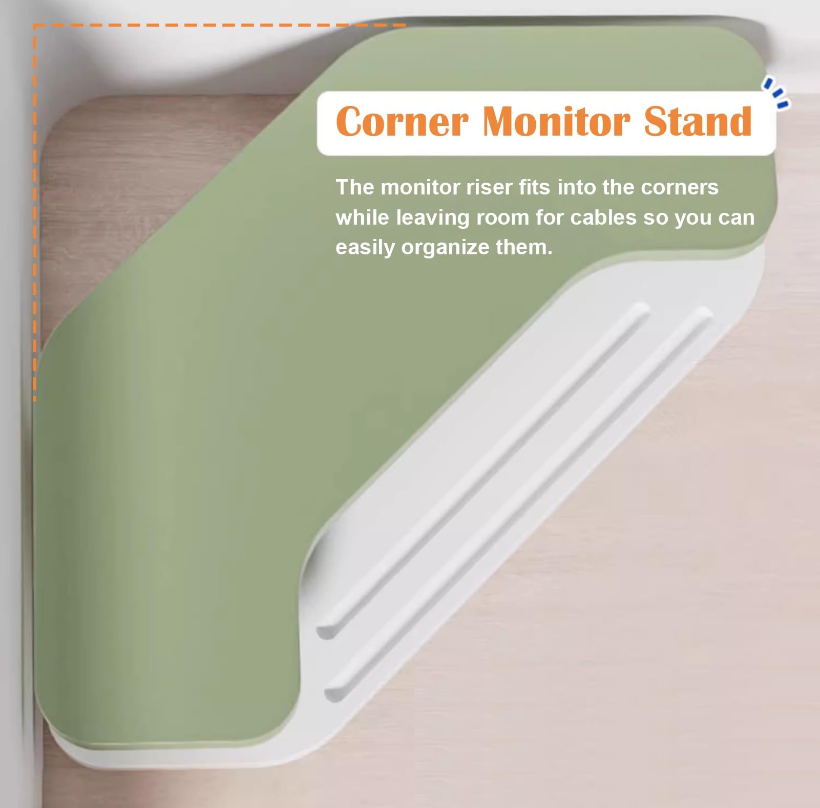 Supporto Monitor Supporto per Monitor Angolare a 2 Livelli Verde Bianco, Supporto per Monitor da Scrivania in Legno con Supporto per Cellulare, Ripiani per Computer/schermi/Laptop