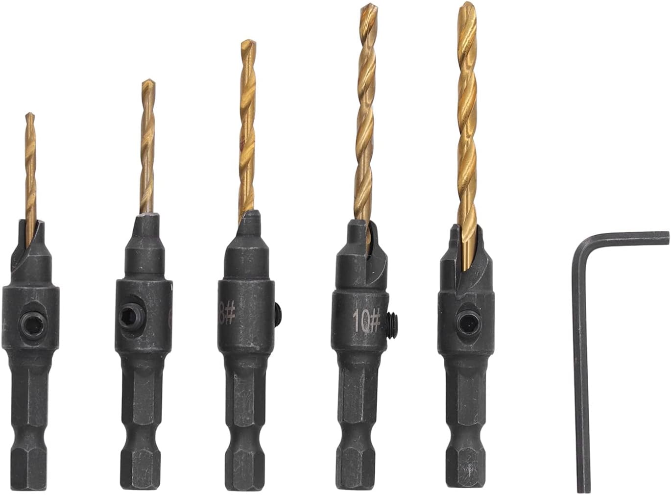 5Pcs Countersink Drill Bit Set, Adjustable 1/4inch Hex Shank HSS Counter Sink Drill Bit Woodworking Chamfer Tool with Hex Wrench for Wood Drilling