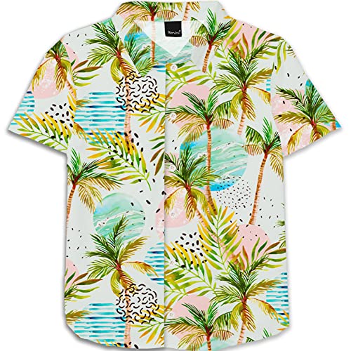 Image of Remimi Unisex Kids 4th of July Button Up Shirt Boys American Flag Print Hawaiian Beach Short Sleeve Tops 5-14 Years