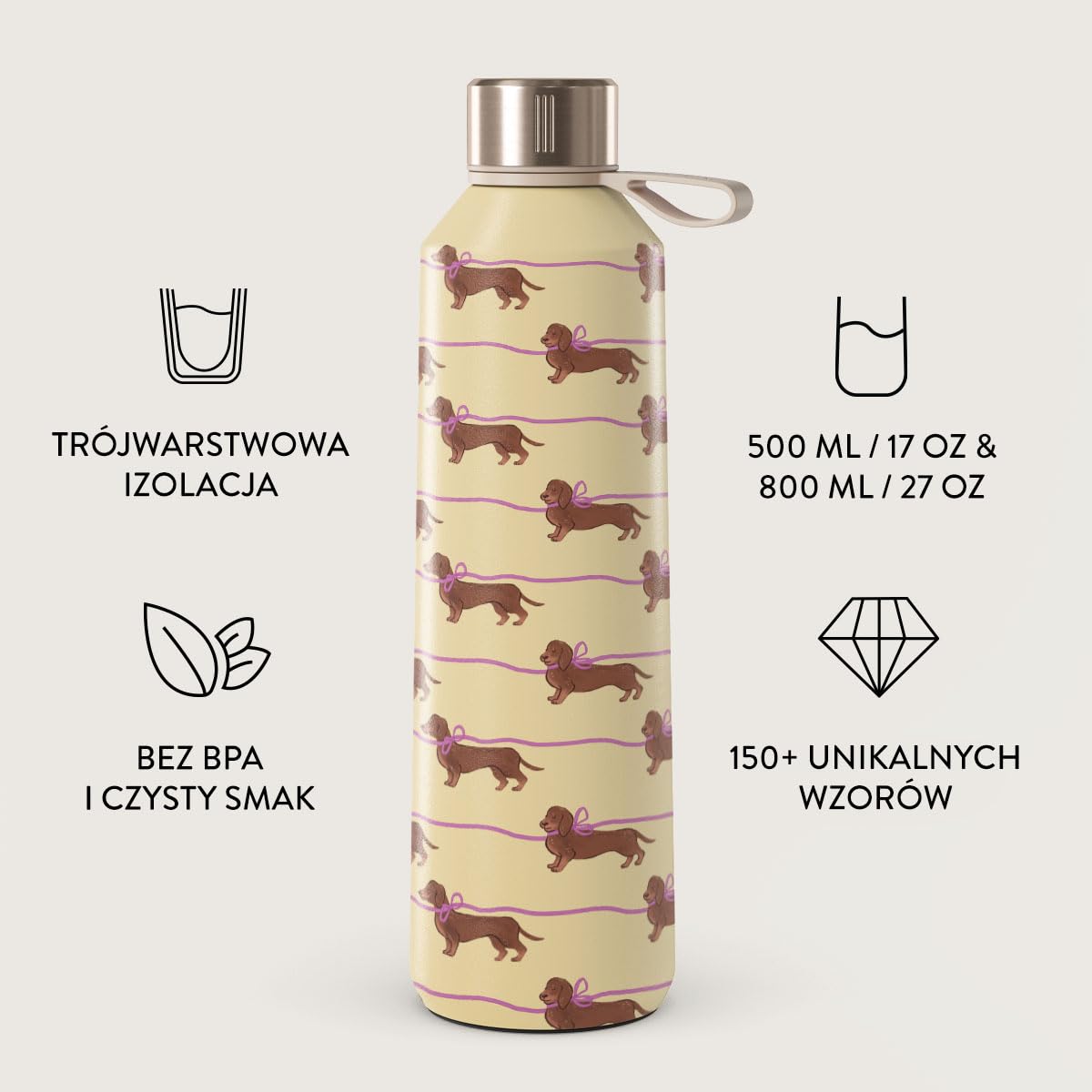 Burga Butelka na Wodę 500 ml – Izolowana Butelka ze Stali Nierdzewnej, utrzymuje napoje gorące i zimne do 24 h, szczelna, bez BPA, kompatybilna z uchwytami na kubki, butelka wielokrotnego użytku