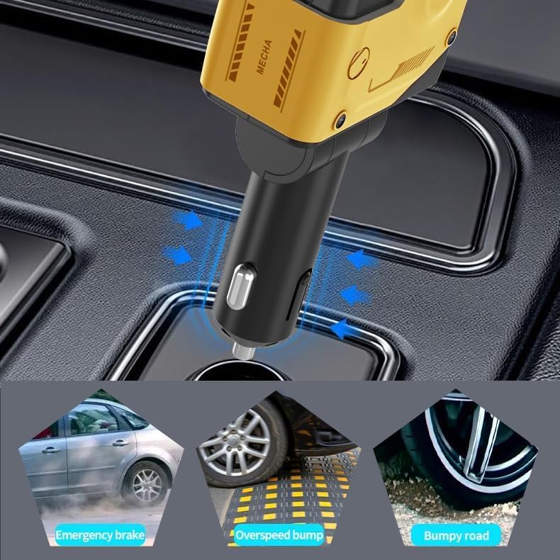 Image of Muvit Retractable Car Charger 120W 4-in-1 Fast Charging Car Phone Charger with 31.5 Inch Retractable Cables & 2 USB Ports | Compatible with iPhone 16 /15 /14 /13 /12 Pro Max /XR, iPad, Pixel,Samsung-Yellow