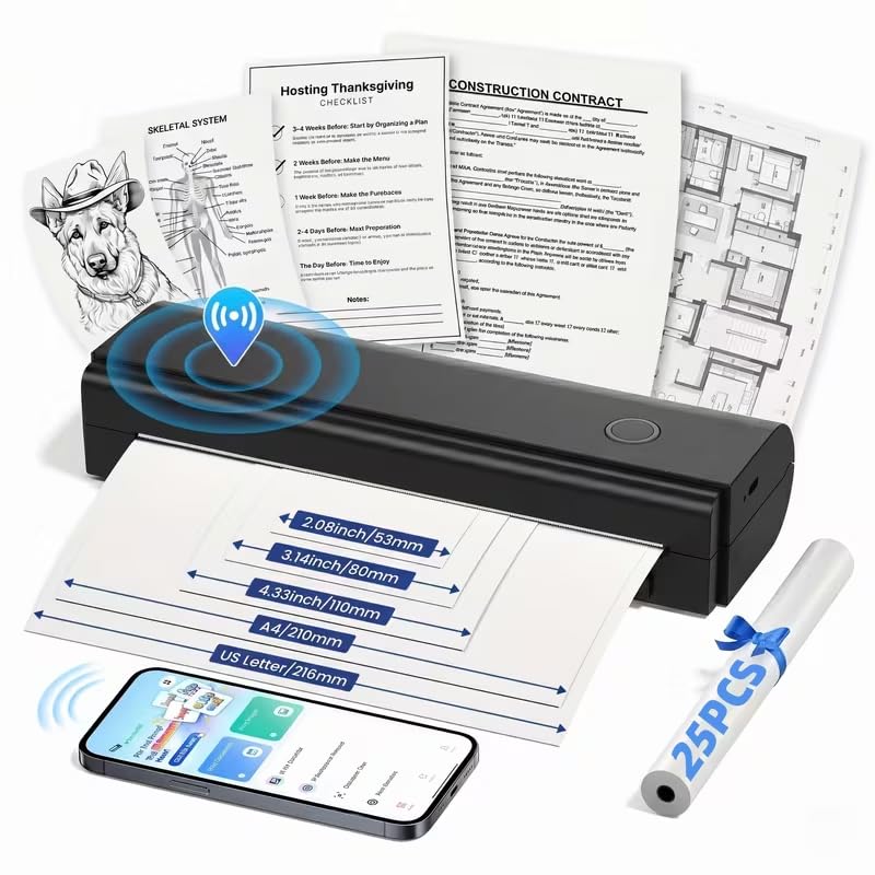 Image of A4 Inkless Printer - N81P Portable Thermal Printer for Wireless Mobile Travel, Supports Letter Mini Printing, Compatible with Android And IOS,Thermal Printer Contains 25 Sheets of Thermal Paper