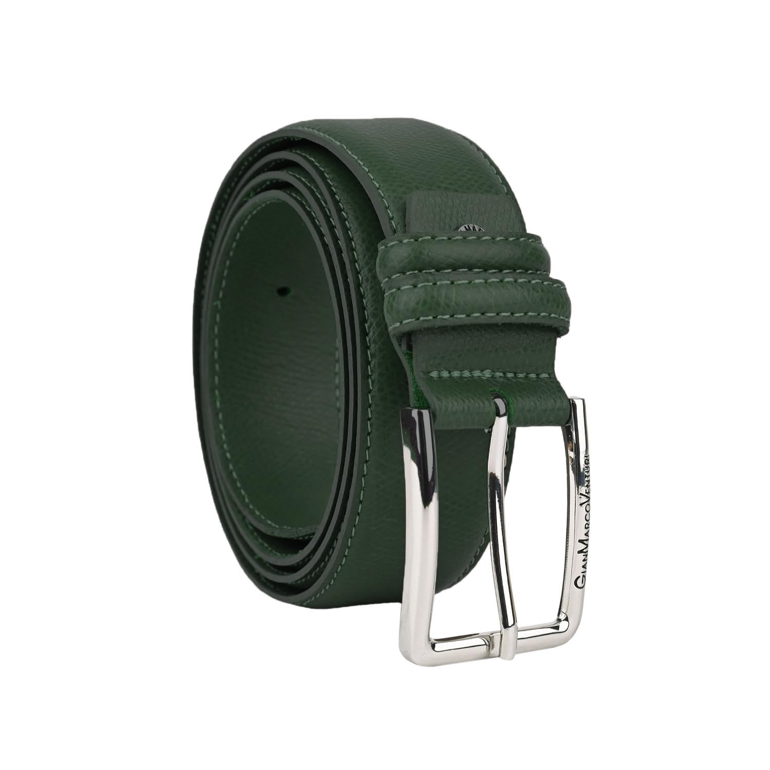 GIANMARCO VENTURI Genuine Leather Belt Unisex for Men and Women Made in Italy 3.5 cm with Box, sage green, 115 (TAGLIA 50-52)