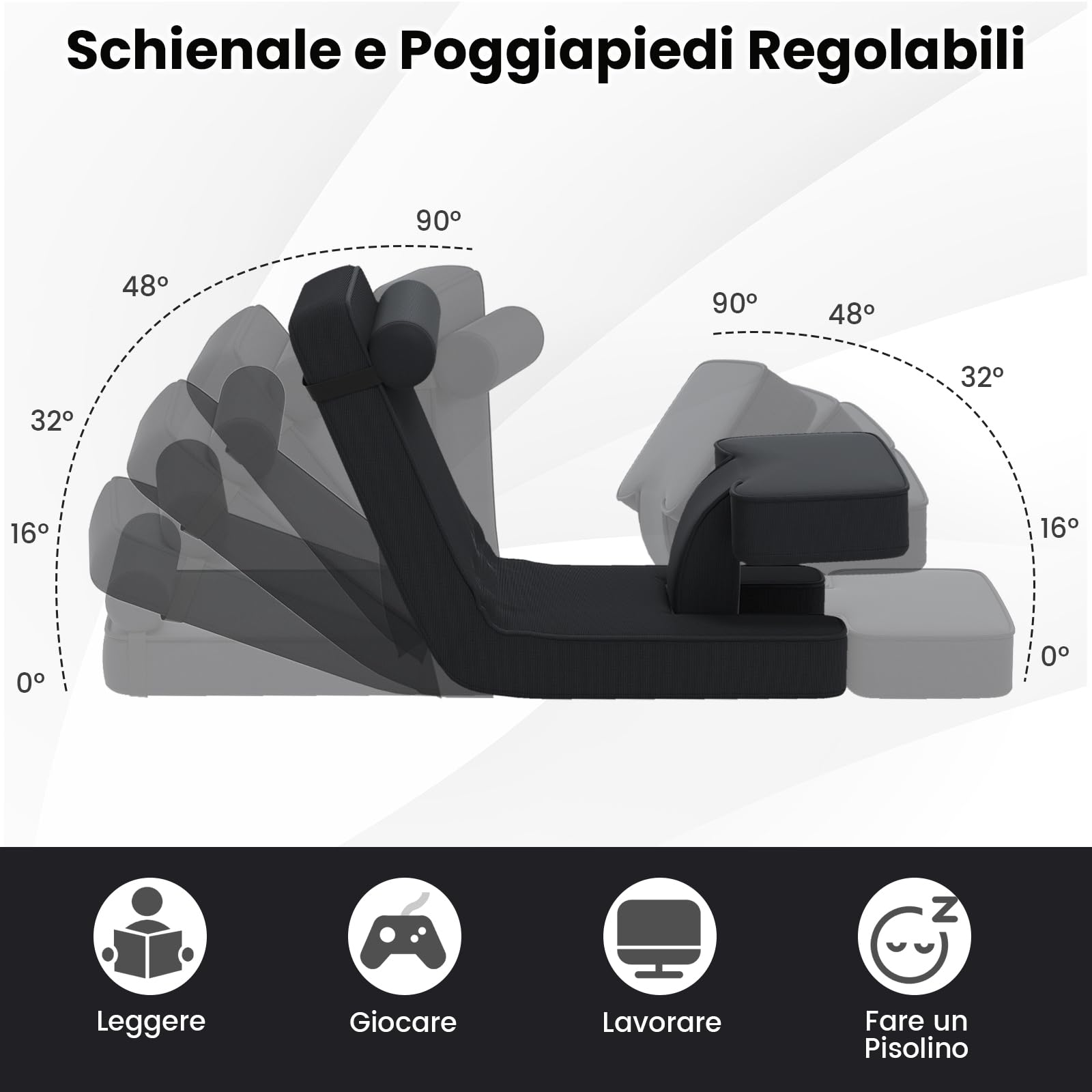 COSTWAY Sedia da Terra Pieghevole, Poltrona Relax Imbottita con Schienale e Poggiapiedi Regolabili, Sedia da Pavimento con Tavolino e Cuscino, per Soggiorno e Camera da Letto