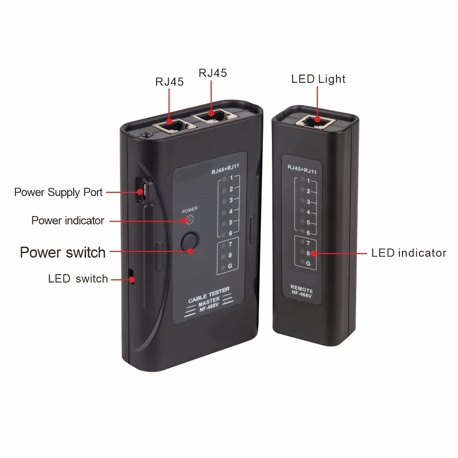 Lokalizator linii Kontrola testu ciągłości kabli RJ11 RJ45. Kabel szybko wykryje wielofunkcyjne automatycznie testuje