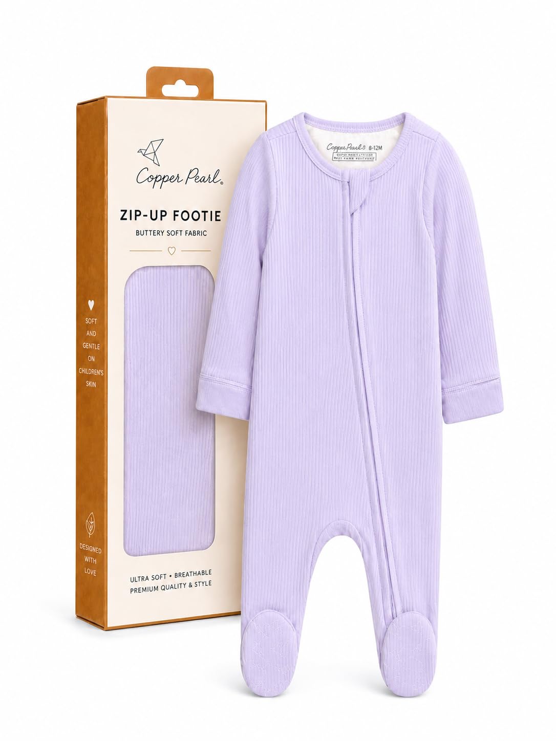 Copper Pearl Baby Zip-Up Footie Pajamas - Soft Stretchy Sleep and Play Footies for Boys and Girls