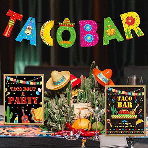 Party Greeting Taco Bar Decoration Kit Mexican Banner Table Sign Food Tent Cards Cinco De Mayo Fiesta Birthday Party Bachelorette Bridal Shower Favors Supplies,Set Of 22 thumb #3