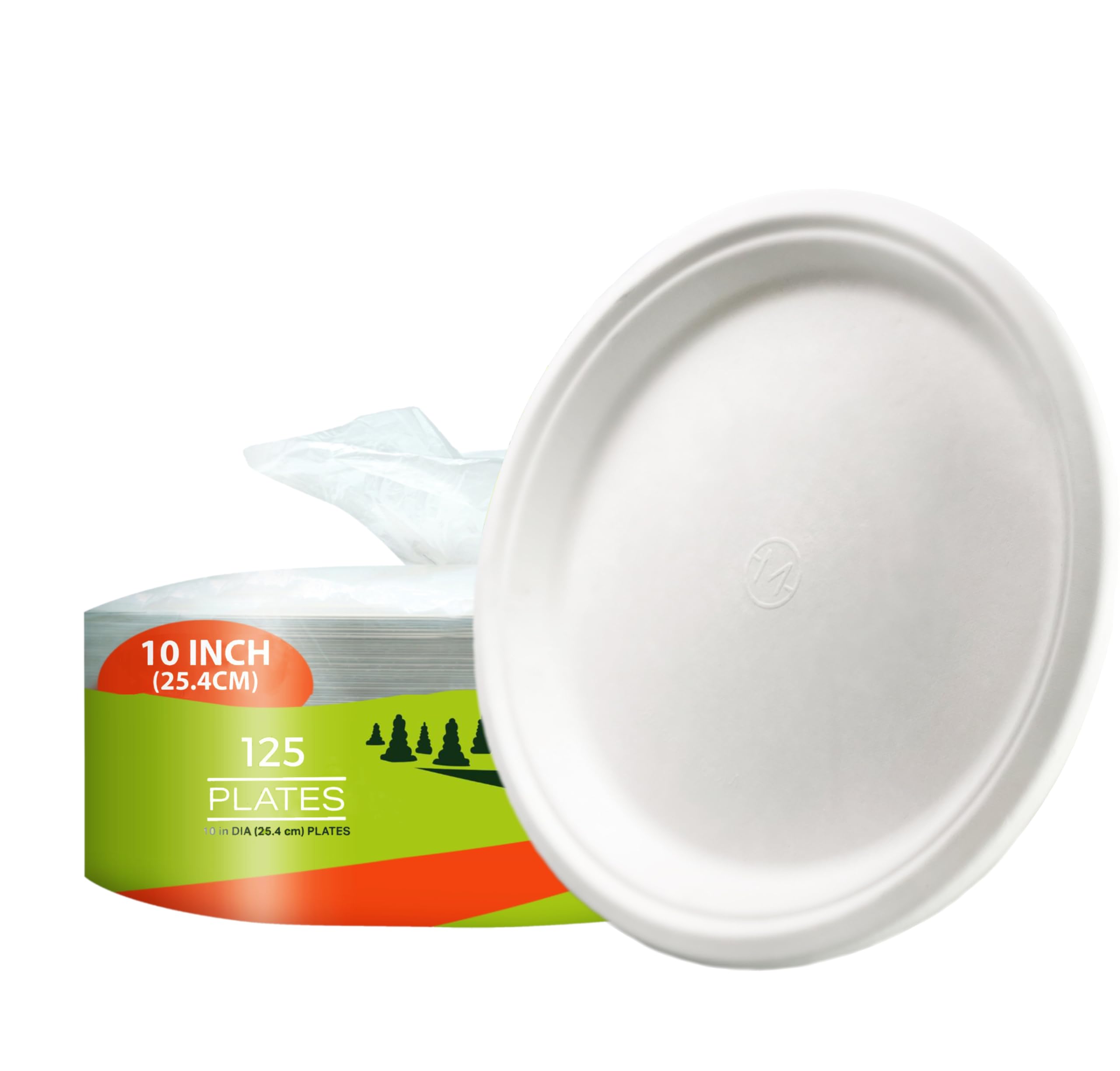Paper Plates, 100% Compostable-[10 Inch by 0.5" deep]-Heavy Duty Disposable Plate - (BPI Certified) - (PFAS-Free) - Eco-Friendly, Biodegradable Bagasse 10" Dinner Plates (125 Pack)