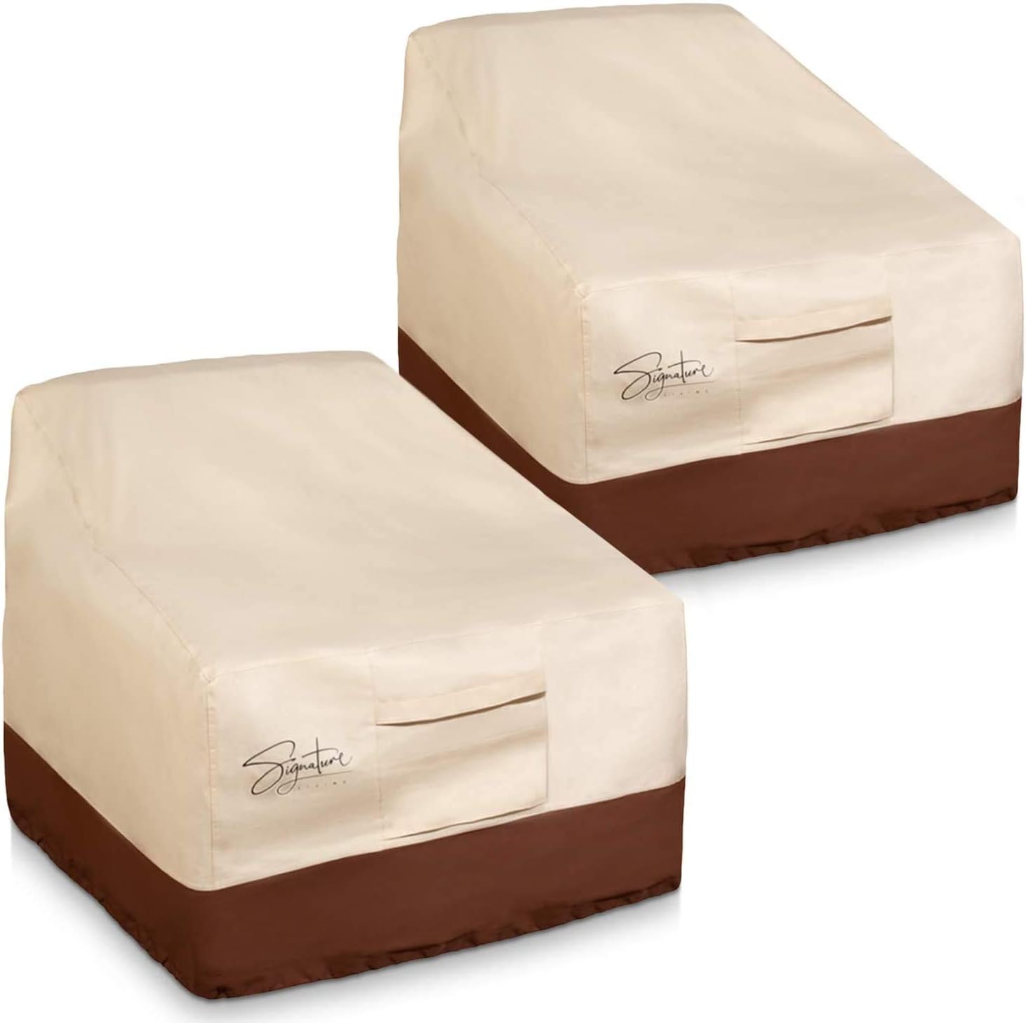 Signature Living Set of 2 Outdoor Waterproof Patio Chair Covers, Durable 600D UV-Coated Polyester Outdoor Chair Covers for All-Weather Protection (Tan, Medium 35 Inch) : Patio, Lawn & Garden