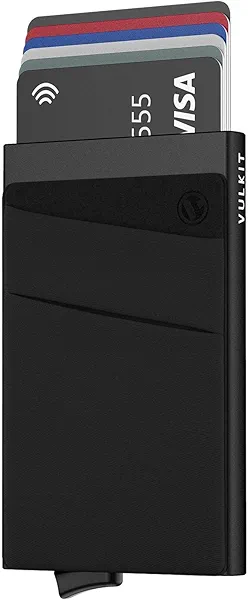 VULKIT Card Holder with Money Pocket Pop Up Wallet RFID Blocking Slim Metal Bank Card Case Holds 5 Cards and Notes (Black)
