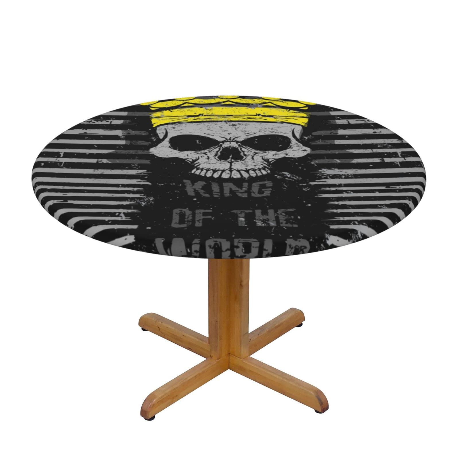 Lsjuee Round Fitted Tablecloth 45-50in Elastic Edged Table Cloth for Kitchen Dining Party Home Decor - Skull Egypt Death Crown