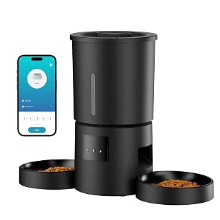 Automatic Cat Feeder with 2 Bowls: 5L Automatic Cat Feeder for 2 Cats with 2.4G WiFi & App Timer for Dry Food - AONBOY Dual Bowl Design for Mult Cats & Dogs - Black - Amazon product rated Grade A