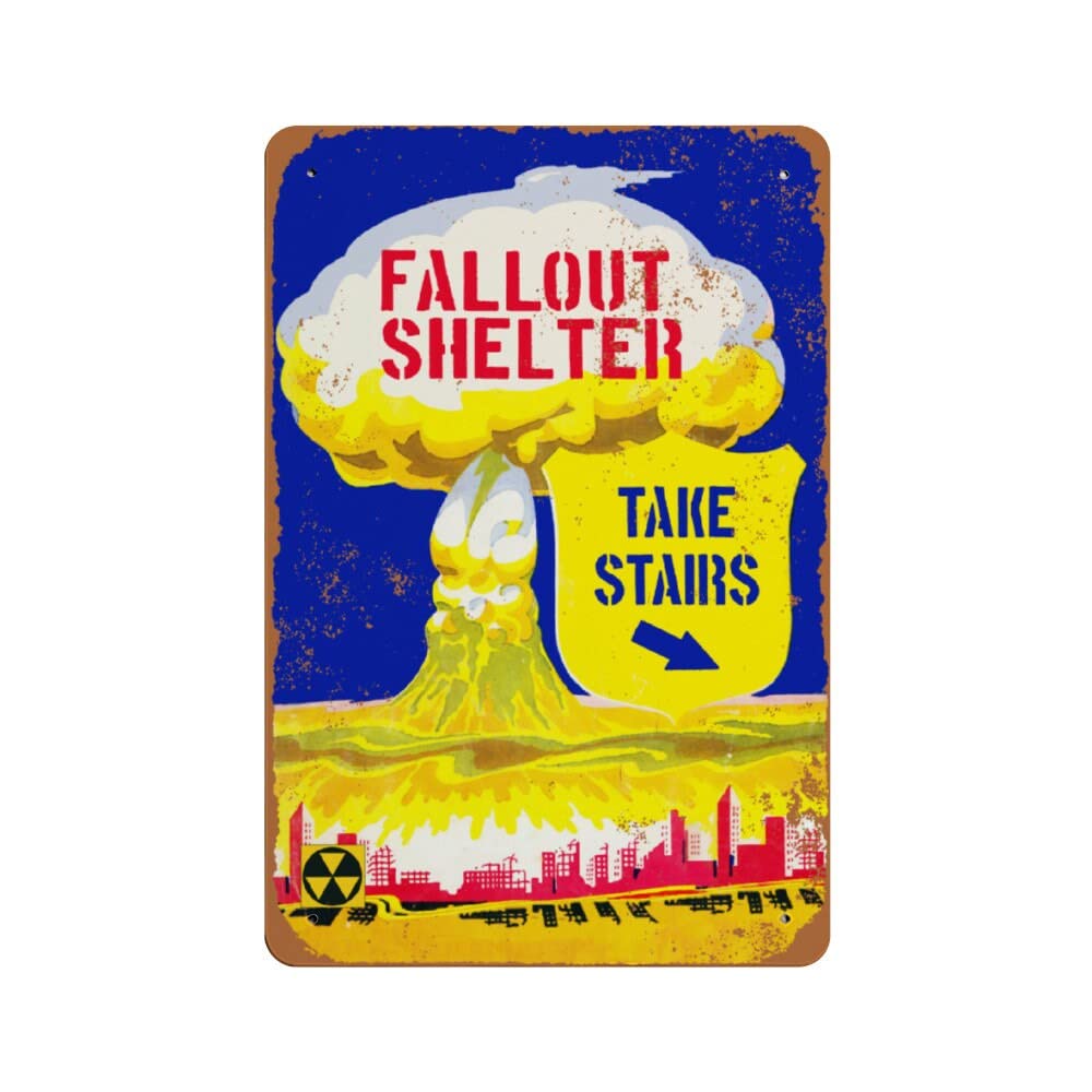 Kueprae A99 Fallout Shelter Metal Sign 8X12 Inch Retro 1950S 1960S Nuclear Attack Bomb Shelter Duck And Cover