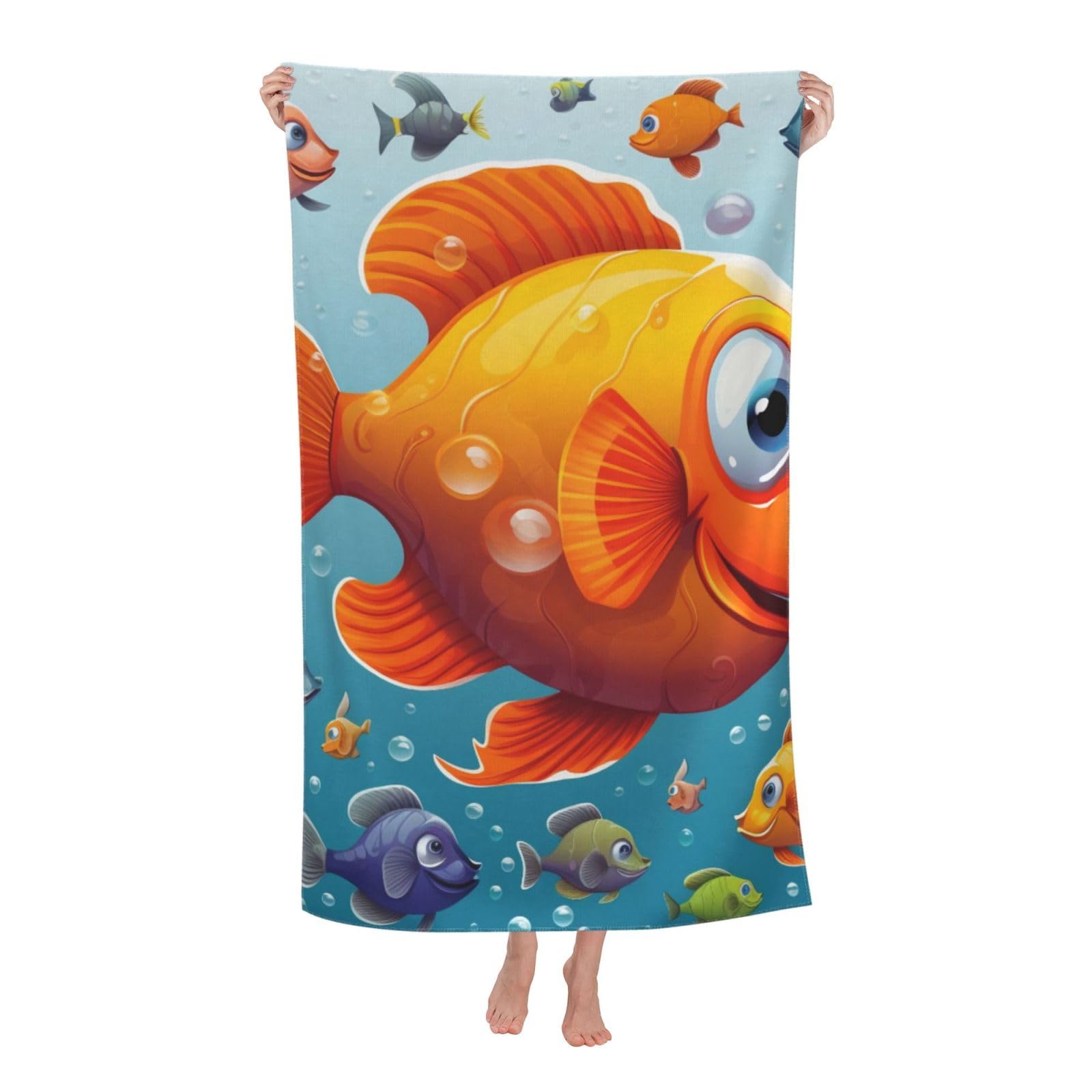 BWWHCCTI Cartoon Fish Printed Quick Dry Bath Towel, Soft Microfiber Towels Fast Drying Beach Towels for Travel,Camping,Gym,Swimming,Yoga