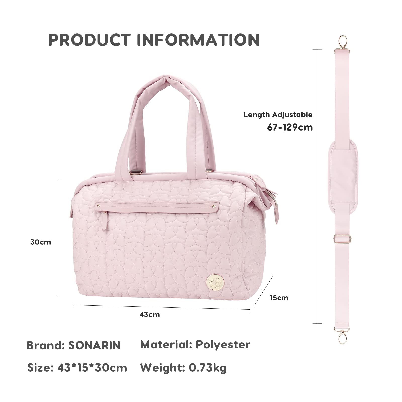 SONARIN Multitasche Fasciatoio Neonato Borsa Tracolla Grande Capacità Pannolini Viaggio Rosa