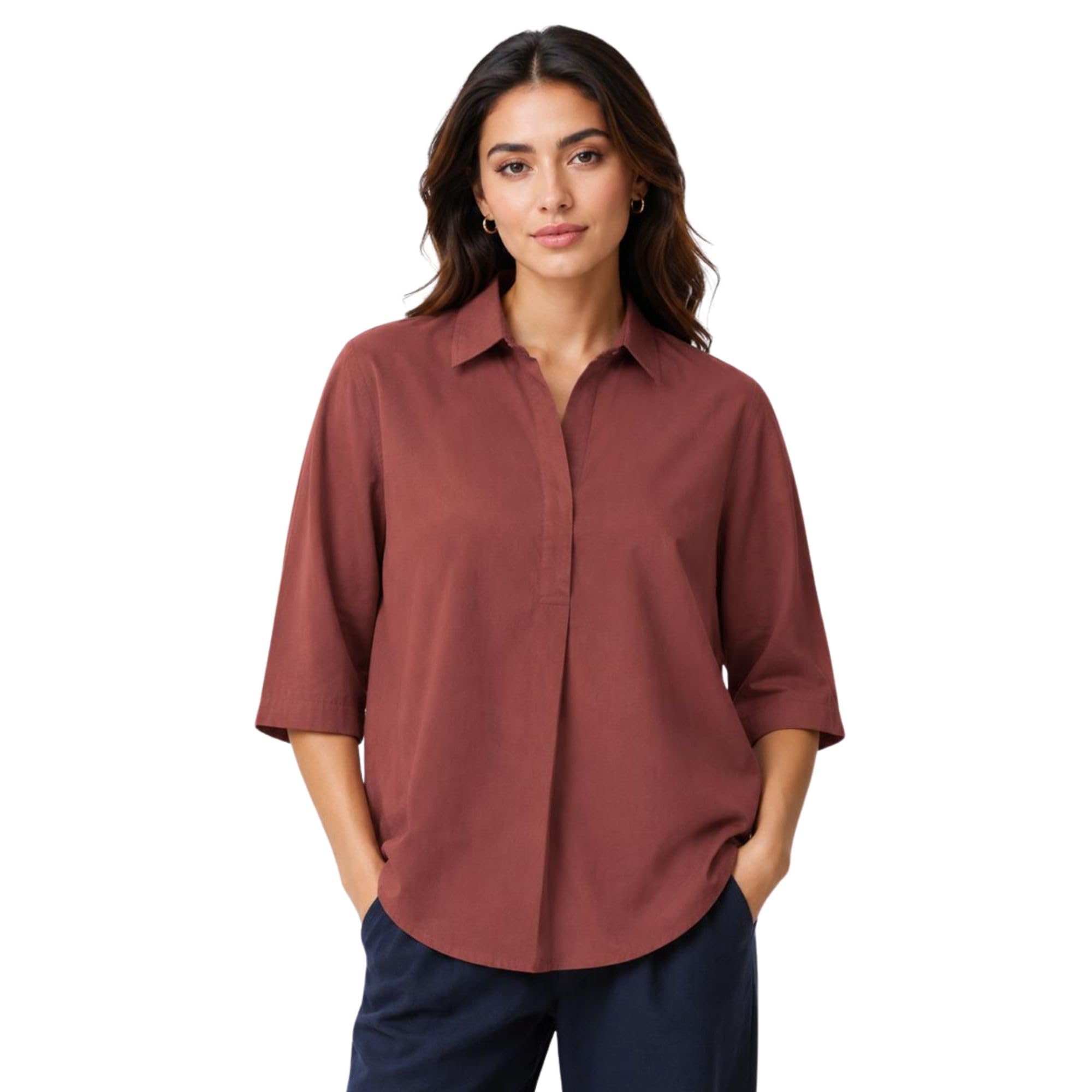 Women Rust Brown Solid Regular Fit Casual Shirt-image-1