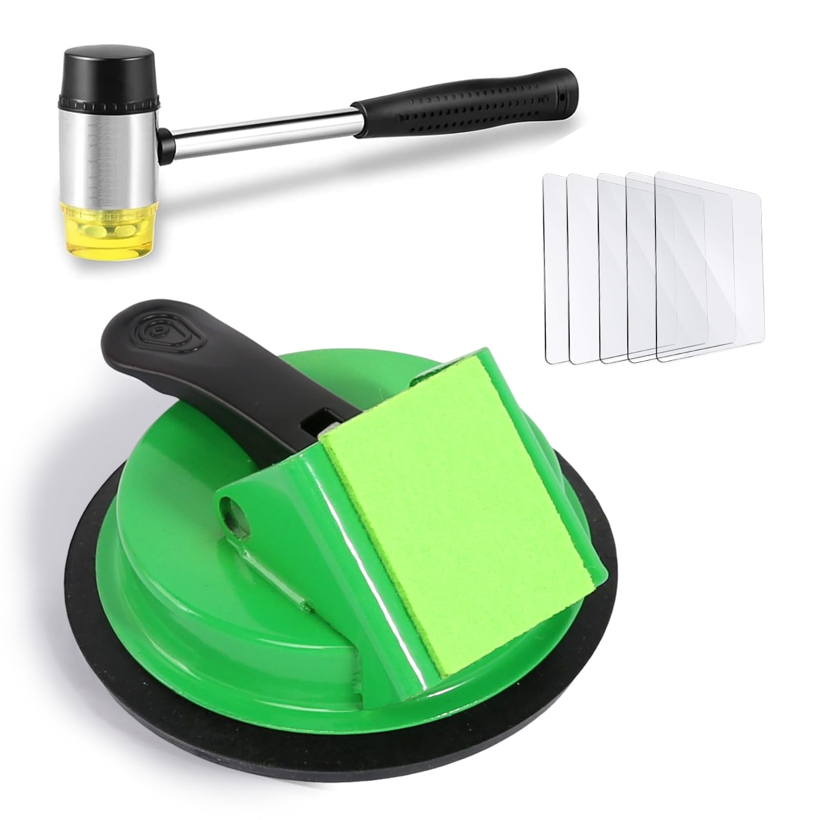 Heavy Duty Floor Gap Fixer Tool, Suction Cup Floor Gaps Repair Tool, Laminate Flooring Tools with Hammer and 5 Sticky Pads for Fixer Laminate/Vinyl Flooring Tools (Green)