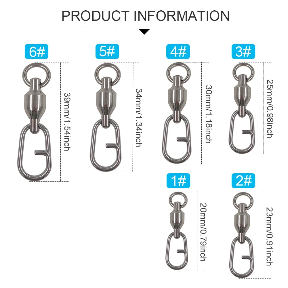 unclesportinfof 25/50pcs Ball Bearing Swivel Fishing Stainless Split Ring Fish Hooks Connectors for Saltwater 7LB-132LB (8454, 1#-0.79
