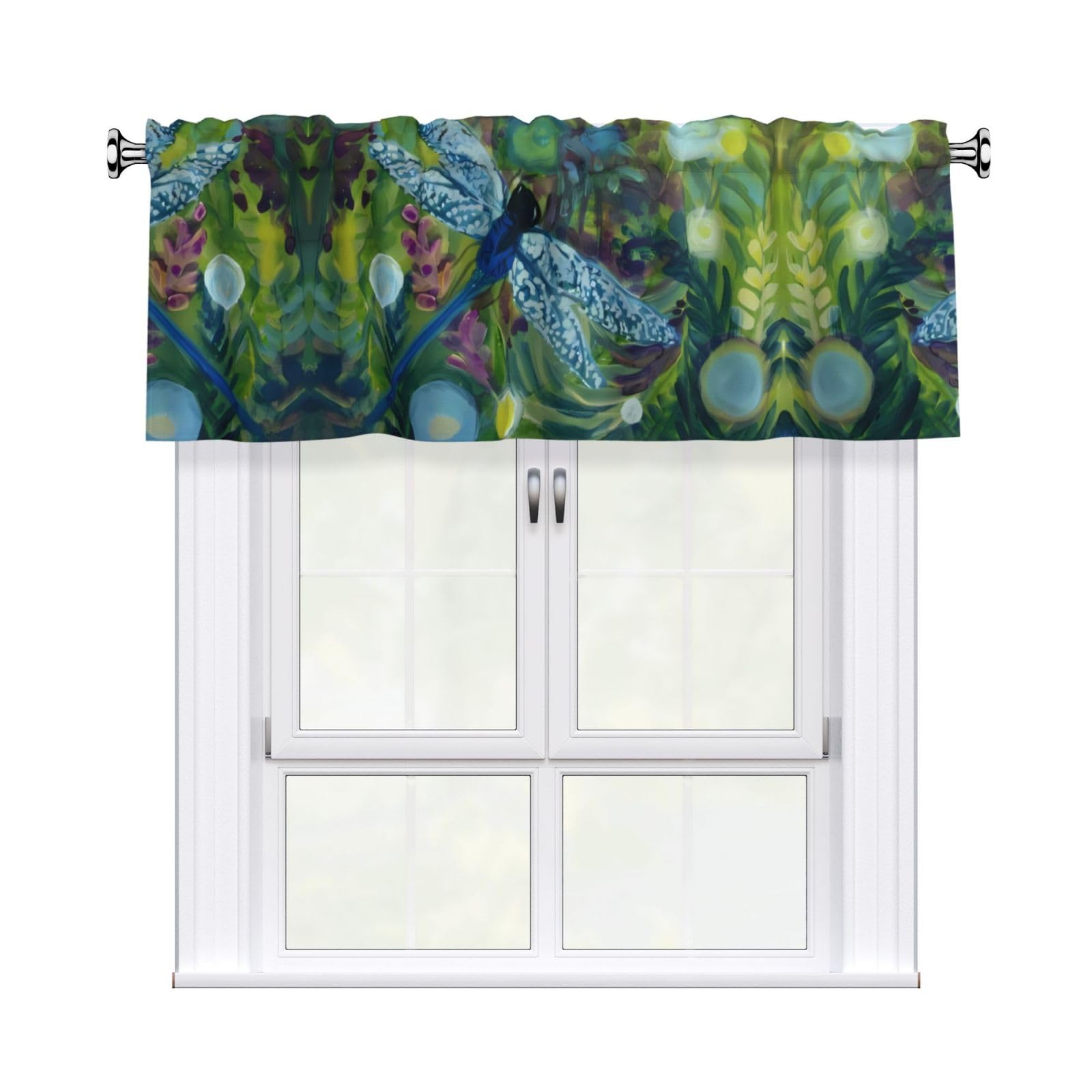 HJFCZH WHJSSF Hand painted blue dragonfly Prints 54x18in Curtain Valance - Peach Skin Polyester Kitchen Cover with Light Filtering Floral & 3" Rod Pocket