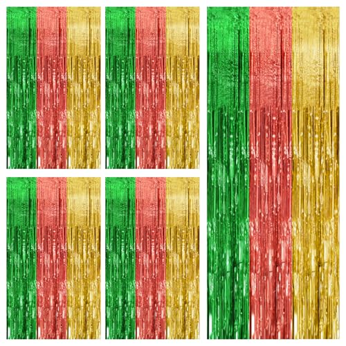 Image of 5 Pack Hawaii Backdrop Party Decorations Tinsel Curtain Summer Party Streamer Foil Fringe Birthday Decorations Photo Booth Vibrant Theme Christmas Beach Baby Shower Graduation Decor