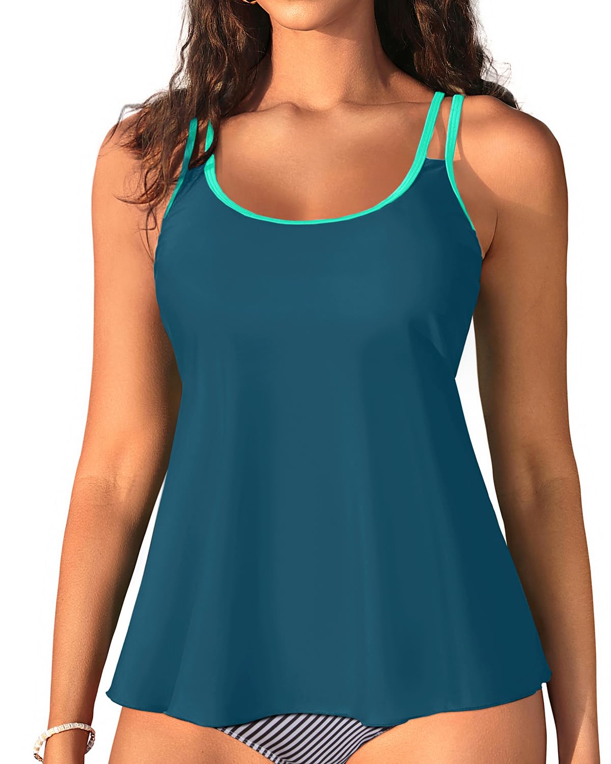 Womens Flowy Tankini Tops Only - Modest Bathing Suit Swim Tops No Bottom