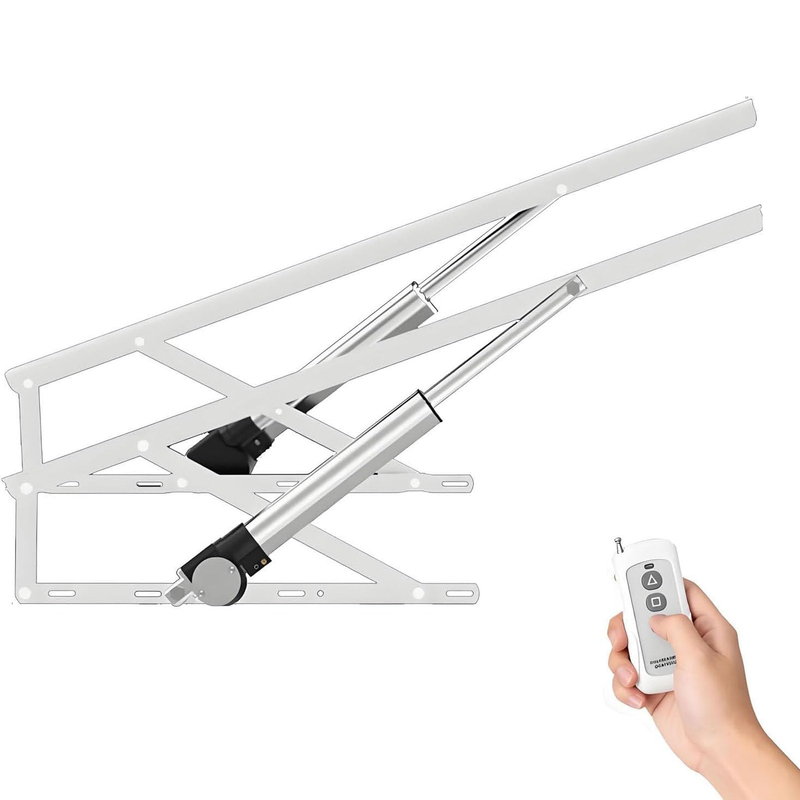 DFGHNBVC Electric Bed Lift Mechanism, 600Kg Load Capacity, Heavy Duty Lifting Gas Spring Set With Remote Control For Storage Box And Sofa, Space Saving Diy Project,White-150Cm
