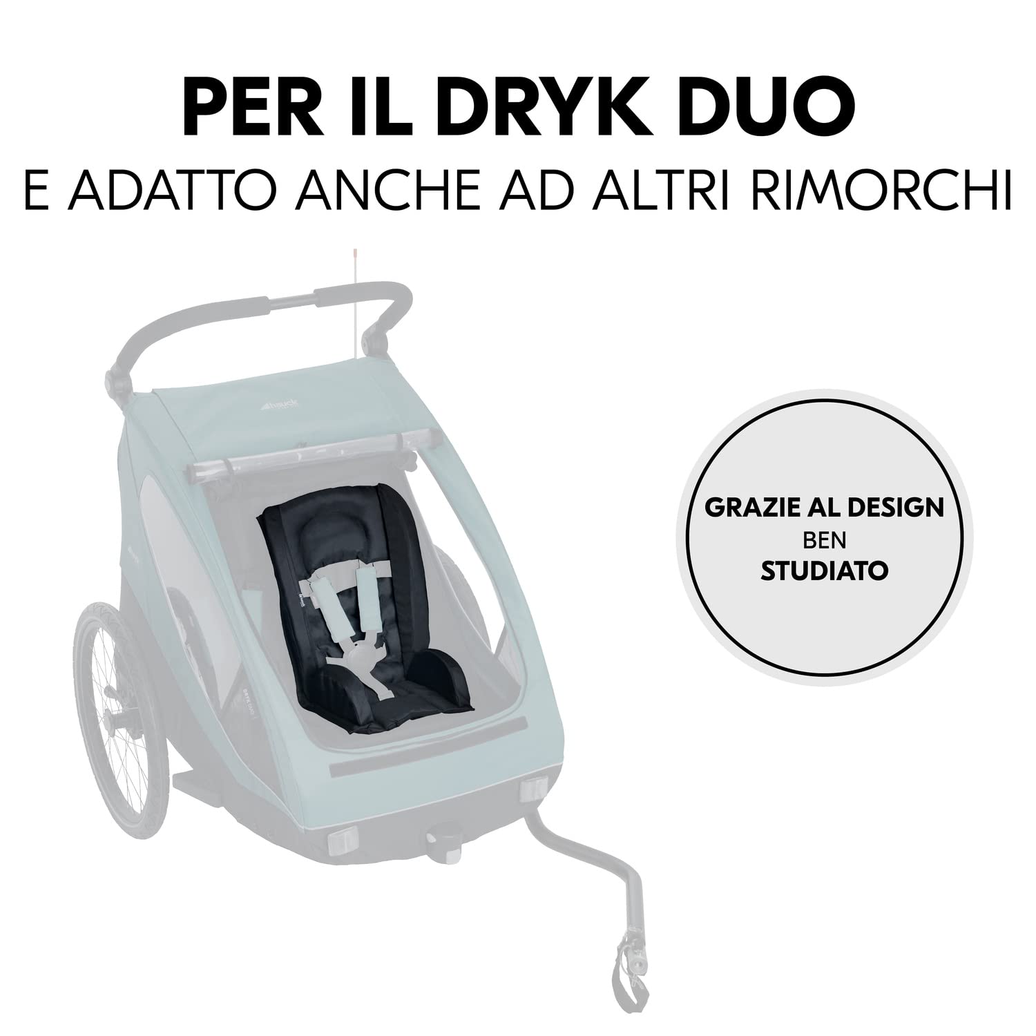hauck Cuscino di Seduta per Rimorchio Dryk Duo/Plus & Bike N Walk Duo, Nero | Morbido cuscino sedile 6-18 mesi con asole cintura, per rimorchi per bici hauck Dryk Duo, Dryk Duo Plus e Bike N Walk Duo